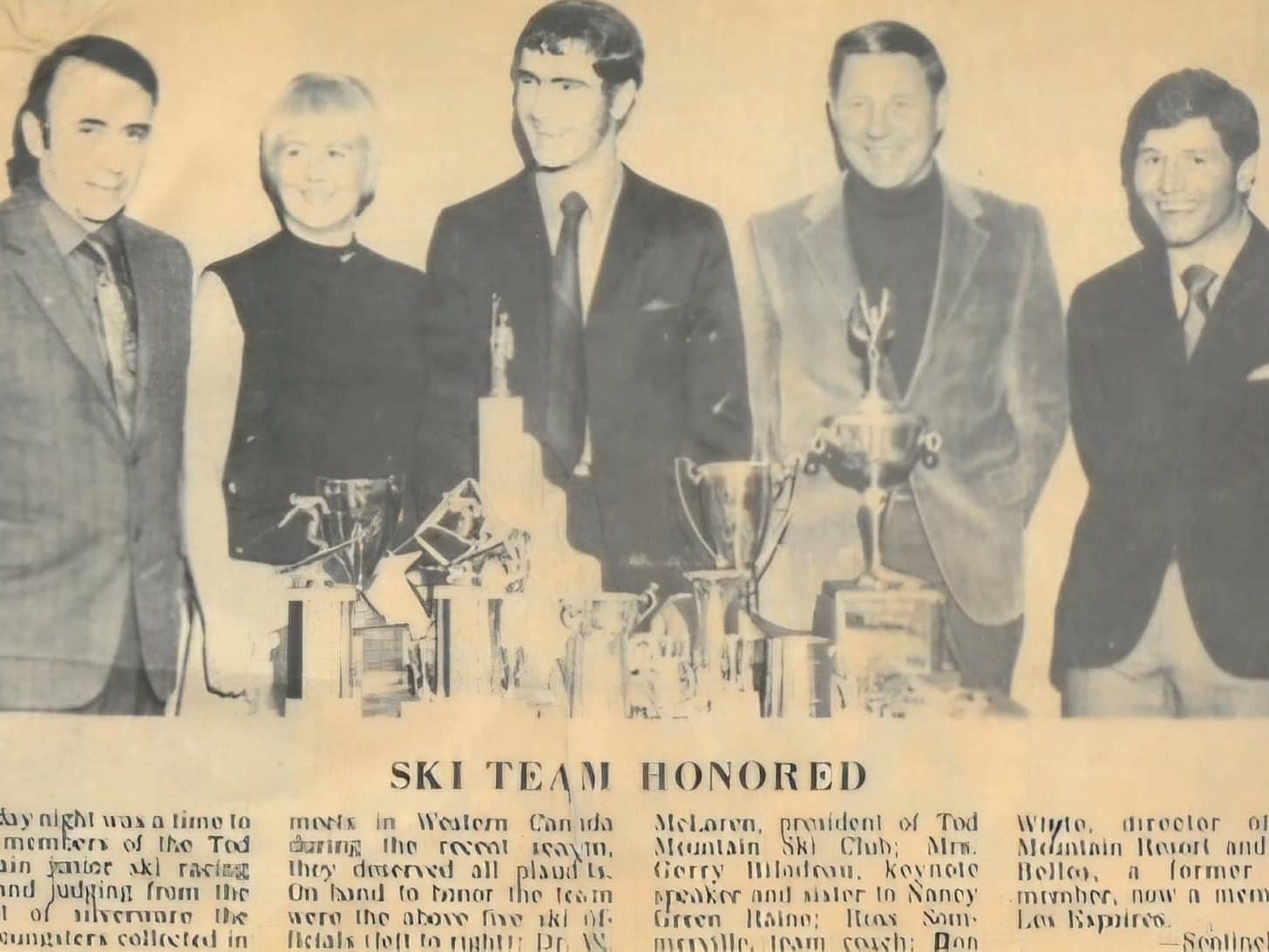 Newspaper clipping from the 1960s featuring important figures in Tod Mountain's operations at the time.