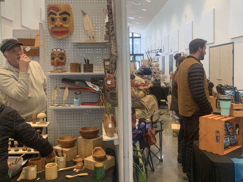 crowded artisan market in Sun Peaks Centre.